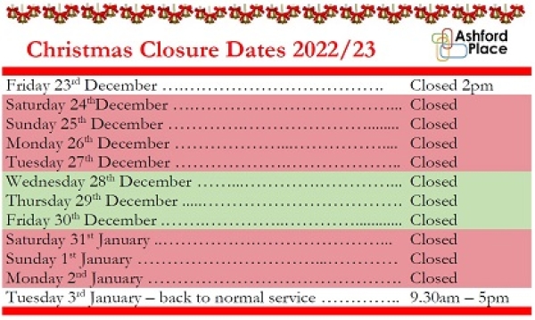 Christmas Closure Dates 2022/23